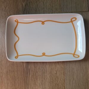 Elegant White and Gold Rope Lasso Design Serving Platter Trinket Dish 8or